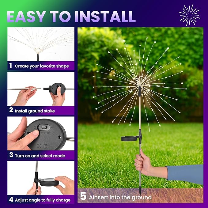 PEVOROS Garden Decor Solar Lights Outdoor,6 Pack 120LED Waterproof Colorful Solar Garden Lights Your Outdoor Decoration,Yard, Patio, Porch,Flower Pot,Pathway,Christmas (Purple, Green, Yellow)