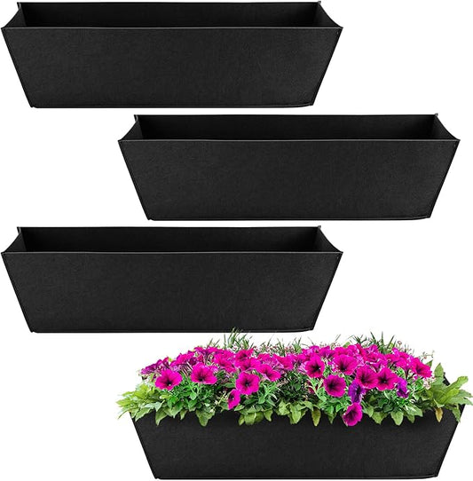 Adnee 4 Pcs 24 Inch Fabric Plant Window Box Liners-Rectangular Non-Woven Planter Basket Liner-Black Felt Flower Hanging Basket for Outdoor Garden Wall Hanging Planter Flower Vegetables