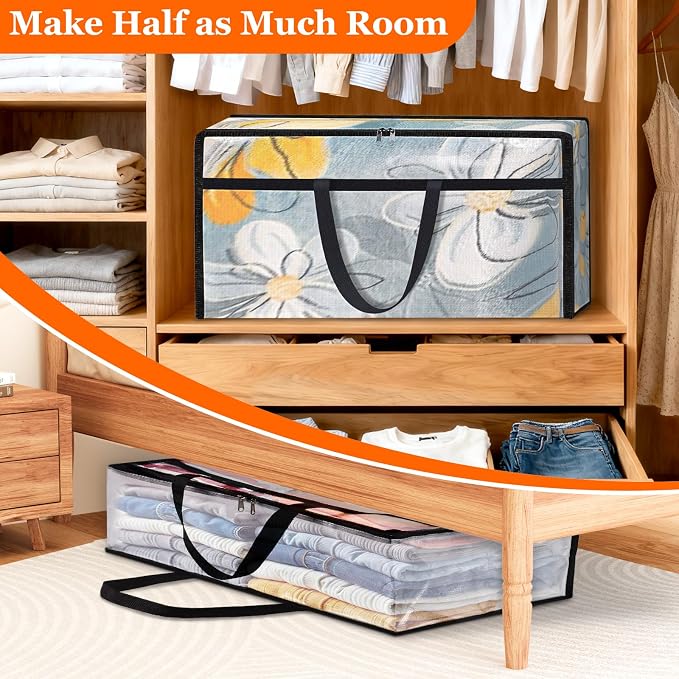 TasticTotes 8 Pack Clear Storage Bags for Comforter, 90L Long