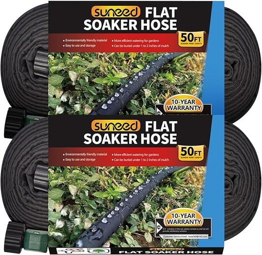Flat Soaker Hose 50FT 2-Pack for Garden Beds, Drip Irrigation Hose for Efficient & Effective Watering of Plants – Garden Soaker Hoses with Flexible & Easy to Install (50FT 2Pack)