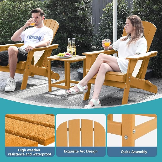 Outdoor Adirondack HDPE Side Table, Wooden Textured, Set for Patio, Garden, Porch, Pool Composite Patio, Backyard, Bathroom and Indoor, Maintenance & Weather Resistant