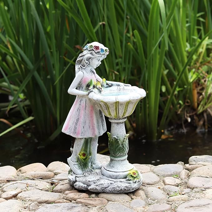 Voveexy Fairy Garden Statue, Solar Garden Angel Figurine with Color Changing Light Outdoor Decoration Waterproof Angel Sculpture for Patio Yard Lawn Porch Art Ornament Christmas Birthday Gift