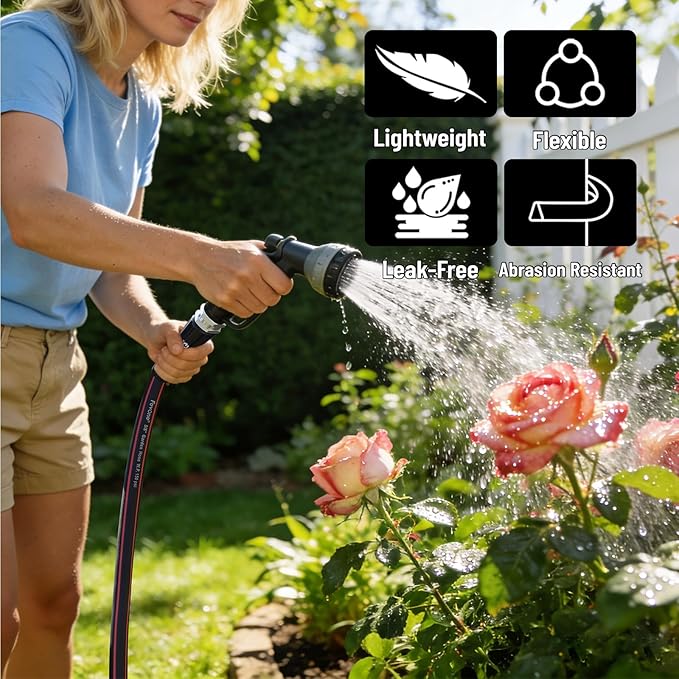Garden Hose 100ft x 5/8", Lightweight Water Hose, All-Weather Flexibility, Male to Female 3/4" GHT Fittings(Black)