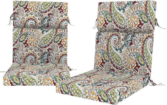DYTXIII Outdoor High Back Chair Cushions Set of 2, 44"x22" Water Repellent Patio Seat Cushions with Elastic Sponge, All Weather Chair Pads for Rocking, Dining Chairs, Patio Furniture - Paisley Chilli