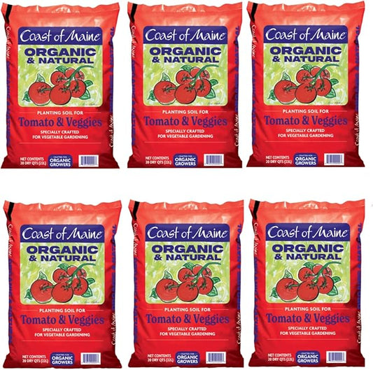 Coast of Maine Organic & Natural Planting Soil for Vegetables & Tomatoes - Premium Planting Soil w/ Composted Manure, Sphagnum Peat Moss for Multi Use Ground & Containers - Enhanced Drainage (20 Qt)