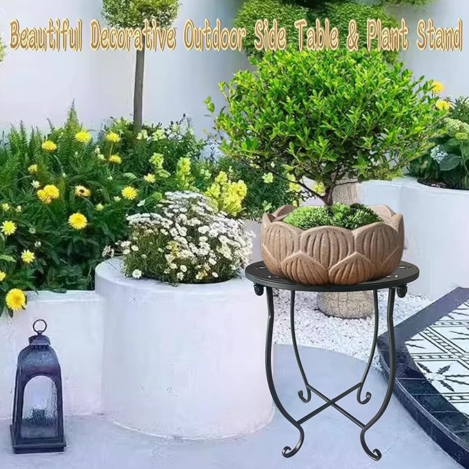 Outdoor Side Table, 14-inch Small Round Metal Patio Table with Flower Cut-Out Design, Set of 2 Modern Rust-Proof Portable End Table Patio Side Table for Outside Garden Balcony Yard & Indoor Use