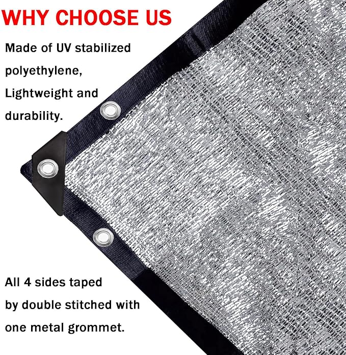 85% Aluminum Foil Shade Cloth with Grommets,6.5ft x 8ft, Mesh Sun Block Fabric Cover, Canopy, Privacy Screen for Outdoor Patio, Garden, Backyard, Silver