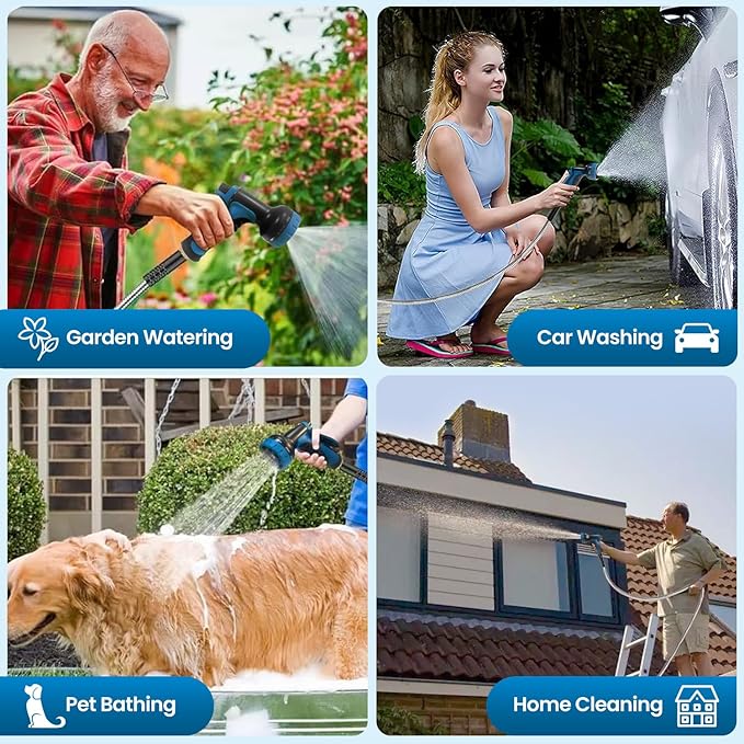 Metal Garden Hose 50FT, Stainless Steel Water Hose with 10 Function Nozzle, Solid Brass Fittings, Lightweight, Kink-Free & Dog Chew Proof for Lawn, Yard, RV, Car Wash, 550PSI