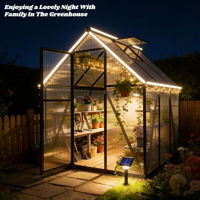 6 x 6 FT Greenhouse for Outdoors, Polycarbonate Greenhouse with Quick Setup Structure and Roof Vent, Aluminum Large Walk-in Green House for Outside Garden Backyard, Charcoal Black