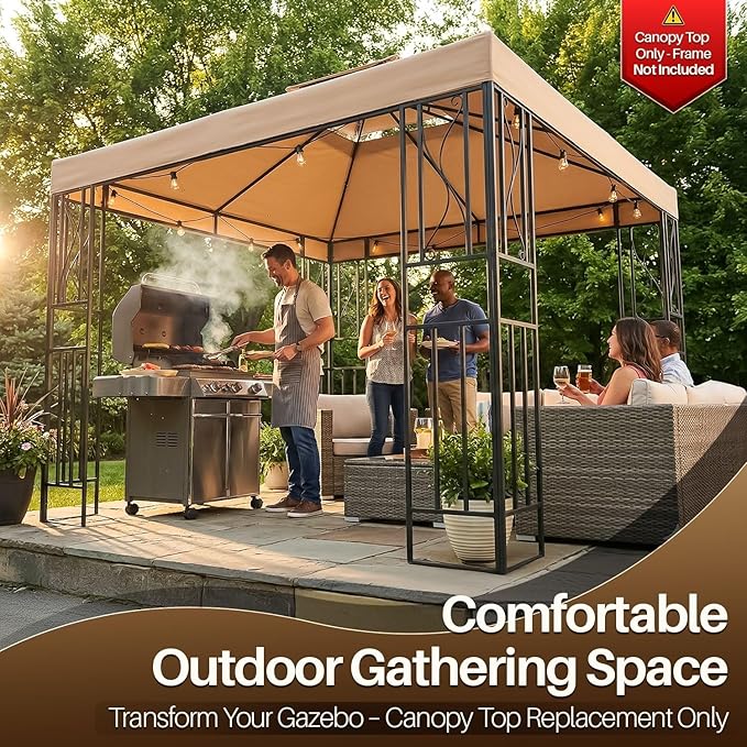 Flexzion Gazebo Cover Replacement Canopy Top 8x8 Ft (2.4m x 2.4m) - Double Tier Top Canopy Cover Replacement with UV30+, Dirt, Water Resistant for Outdoor, Sunshade, Garden, Patio, Pavilion