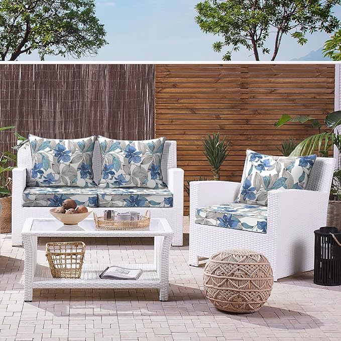 LVTXIII Outdoor Seat and Back Cushion Patio Deep Seat Cushion Set Seasonal Chair Cushion for Wicker Chairs and Garden Furniture Decoration, 22"x22"x4", Clemens Noir Blue