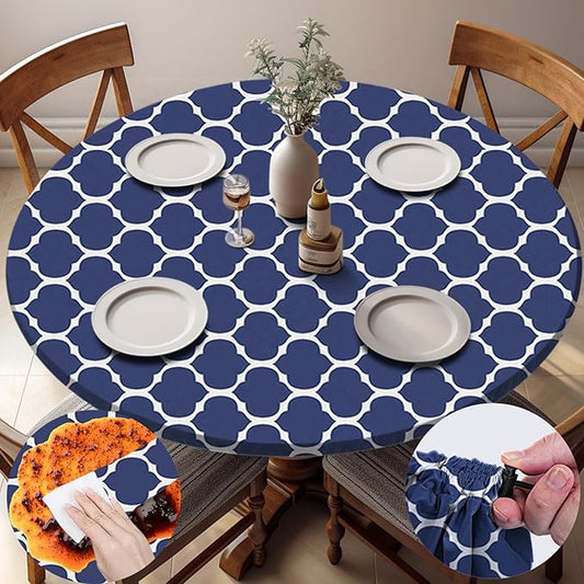 Fitted Round Tableclothes Drawstring Water Proof Table Cloth Polyester Indoor Outdoor Circular Covers for 45-54in Table Household Organization Gifts Patio Picnic Camping Festival Gadgets