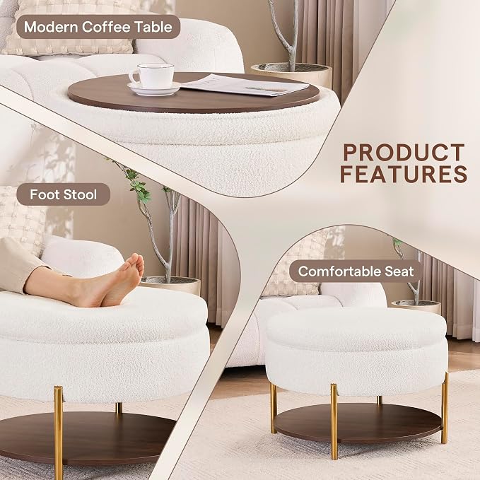 28.5 Inch Round Coffee Table, Storgae Ottoman with Removable Lid