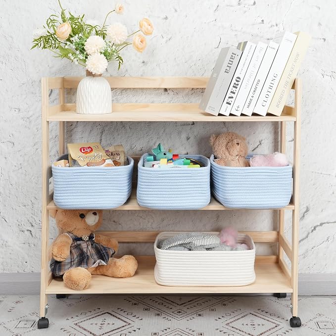 XUANGUO Small Woven Storage Baskets for Shelves, 13" x 9" x 5", Blue