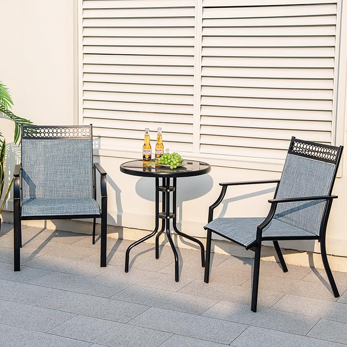 Giantex Patio Chairs Set of 2, Outdoor Chairs with All Weather Fabric, High Backrest, Armrests, Heavy Duty Metal Armchair, Outside Dining Chairs for Porch Lawn Garden Yard Pool (Blue & Black)