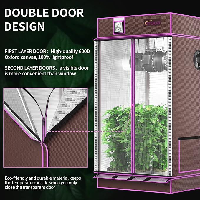 ATOUR 24"x24"x63" Grow Tent, 1680D High Reflective Mylar Hydroponic Grow Tents, Waterproof Grow Tent with Double Cleart Observation Door and Floor Tray, for Indoor Plant Growing