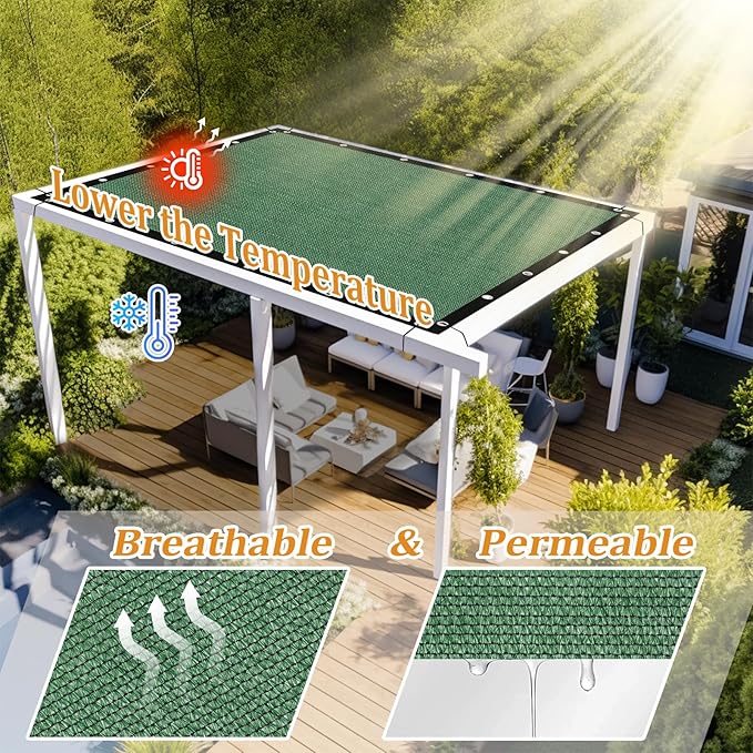 Shade&Beyond Customized Size 90% Sun Shade Cloth with Grommets, 10' X 12' Pergola Shade Cover Canopy, Mesh Tarp Sun Screens for Patio, Outdoor, Garden, Backyard GN01, Green