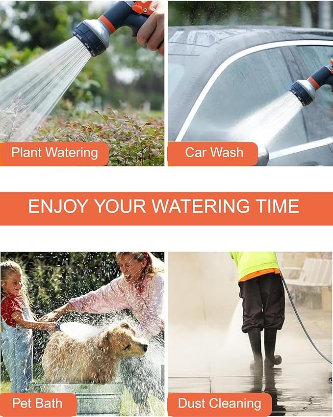 Garden Hose Nozzle, New Upgraded Version High-Pressure 8 Spray Patterns Adjustable Hose Sprayer Nozzle, ABS Slip Resistant, Water Hose Nozzle for Plant Watering, Car Wash, Showering Pets-2Pack