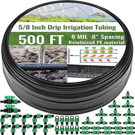 500 ft 5/8 Inch Drip Tape Irrigation Kit Drip Tape 8 Mil 8" Spacing Hose Garden Watering Tubing System Automatic Irrigation Equipment for Plant, Landscape, Yard, Lawn and Farm