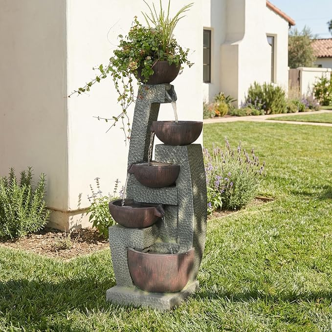 Bumilgar 47.5" H Water Fountain Outdoor with LED Lights & Pump, 5-Tier Cascading Outdoor Fountain for Garden,Patio,Porch,Backyard,Home Art Decor Gifts for Housewarming