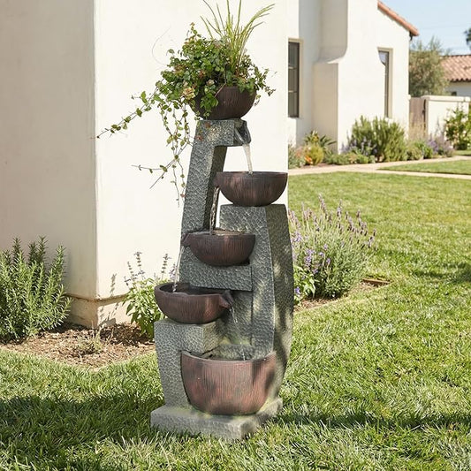 Bumilgar 47.5" H Water Fountain Outdoor with LED Lights & Pump, 5-Tier Cascading Outdoor Fountain for Garden,Patio,Porch,Backyard,Home Art Decor Gifts for Housewarming