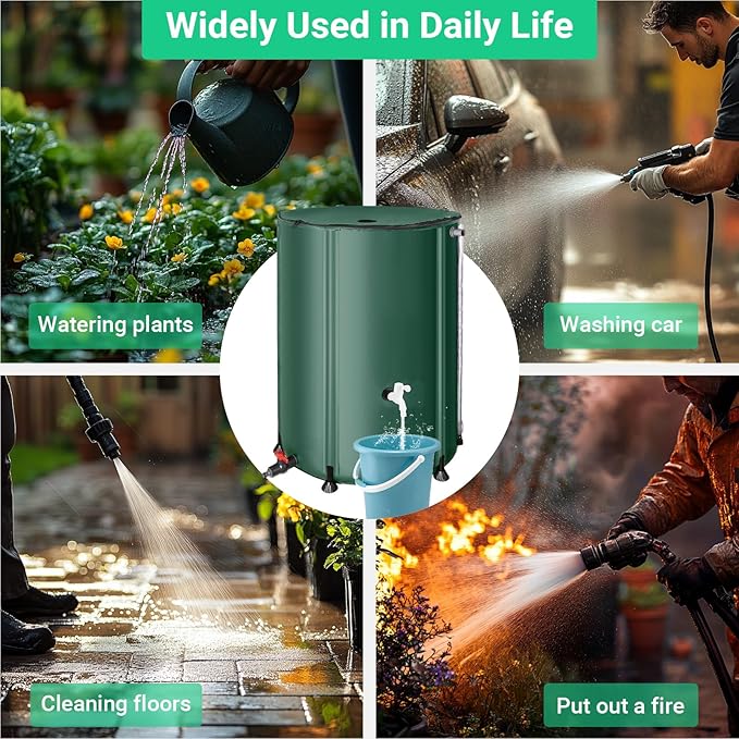 FAMIROSA 132 Gallon / 500L Collapsible Rain Barrel, Foldable PVC Water Barrels to Collect Rainwater from Gutter, Portable Water Collection System with Hose Spigot, Garden Water Catcher Collector Green