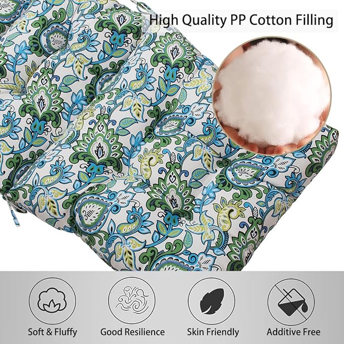 Magpie Fabrics Indoor Outdoor Tufted High Back Chair Cushion Set of 2, Waterproof All-Weather Deep Seating Rocking Chair Patio Garden Chaise Lounge Sun Lounger Chair Cushions(Botanical Blue Green)