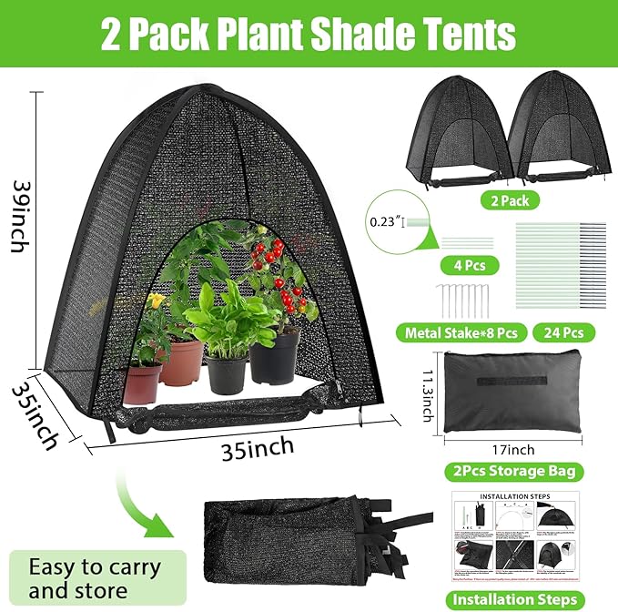 2 Pack Plant Shade Tent, Plant Shades for Outdoor Plants, UV Resisitant 80% Sunblock Shade for Plants Sun Protection, Plant Shade Cover for Flower Potted Plants (35x35x39Inch)