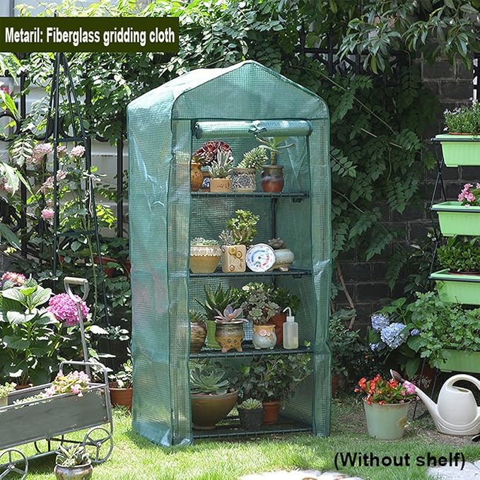 4 Tier Mini Garden Greenhouse Cover, Garden Replacement Cover with Roll-up Zipper Door, Waterproof Clear Greenhouse Cover, Plastic Mini Greenhouse for Flowers Plants and Vegetables