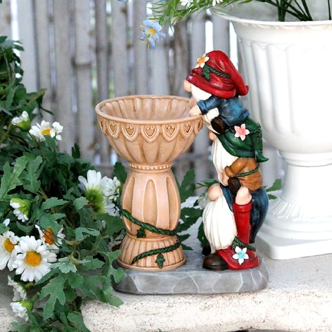 Sheaifun Garden Gnomes Outdoor Gnomes Garden Decorations for Yard Colorful Lights Resin Solar Outdoor Statues with Bird Bath Feeder Outside Lawn Patio Housewarming Gifts 6.25 * 4.25 * 9.25 Inch