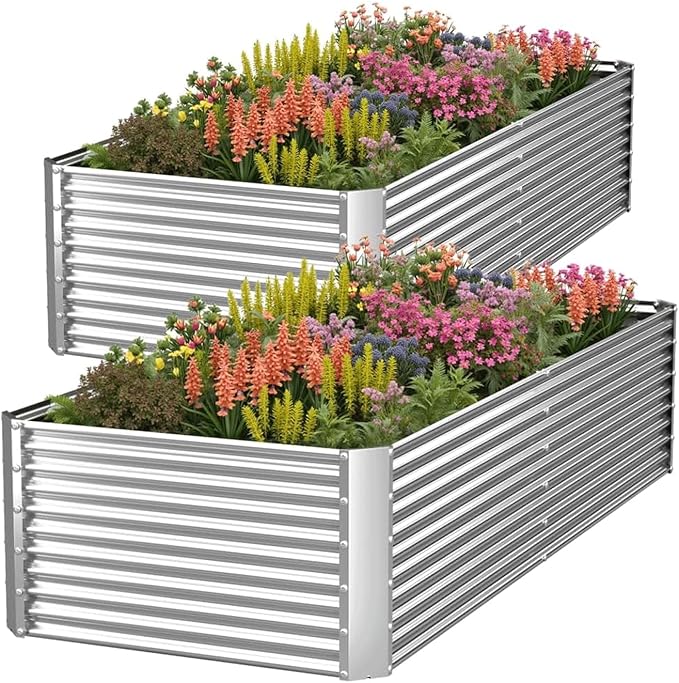 2 Pack Tall 6x3x1.5FT Raised Beds for Gardening, Corrugated Galvanized Steel Raised Garden Bed, Outdoor Metal Above Ground Garden Bed for Vegetables and Flowers(Rectangular)