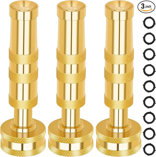 AUTOMAN Brass Hose Nozzle – High Pressure Jet Nozzles 3 Pack, Heavy Duty Sprayer for Garden Hoses, Adjustable Spray Gun,Solid Twist Water Hose Nozzle for Patio, Lawn, Car Wash, Extra 10 Rubber Washers