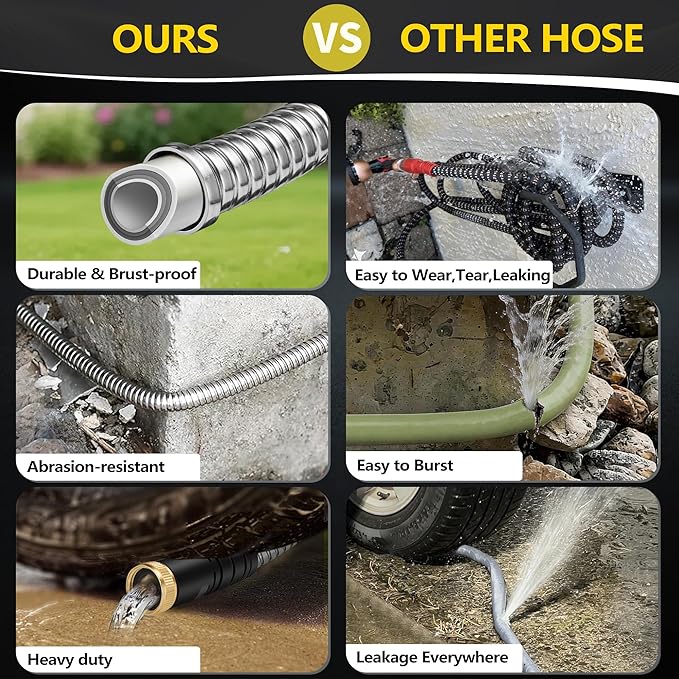 75 ft Stainless Steel Garden Hose - 2026 New Upgraded Metal Water hose - Flexible Water Hoses Pipes with Latex Core, 3/4" Solid Brass Connector - No-Expandable Watering Garden Hoses