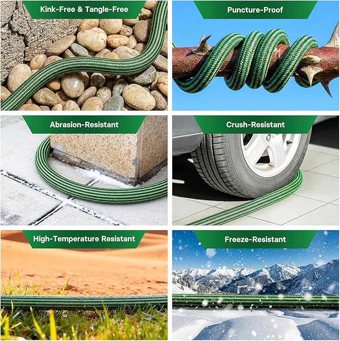 Garden Hose 50 ft Flexible Non-Expandable Water Hose Kink-Free Ultra Lightweight Leak-Proof Durable Portable Wear-Resistant Hoses Pipe with 3/4" Brass Fittings for Outdoor Yard Lawn Car Wash