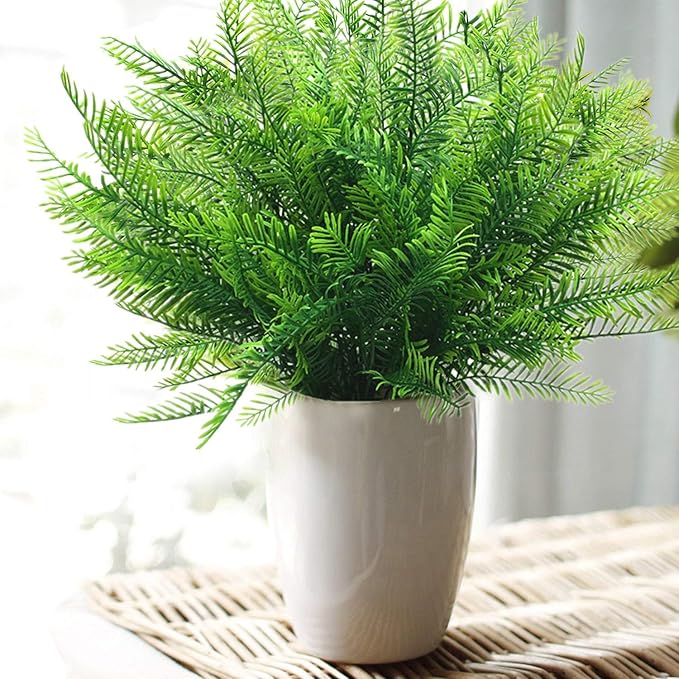 CATTREE Artificial Shrubs, Plastic Plants Bamboo Grass Fake Green Bushes Greenery Leaves Wedding Indoor Outdoor Home Garden Verandah Office Table Centerpieces Arrangements Decoration 6 pcs