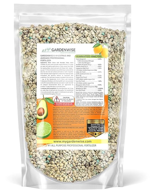 Gardenwise 6-4-6 Avocado and Citrus Tree Professional Fertilizer Plant Food for Outdoor/Indoor Gardening; Quick-Release Nitrogen Fertilizer; Orange, Lime, Avocado and Lemon Tree Fertilizer (4 QUARTS)