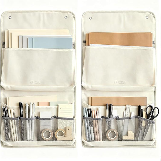 2pcs Wall Hanging Storage Bag File Organizer, Wall Hanging Baskets with Pockets, Over the Door Organizer for Home, College, Dorm, Kitchen, Office, RV Camper(Cream White)