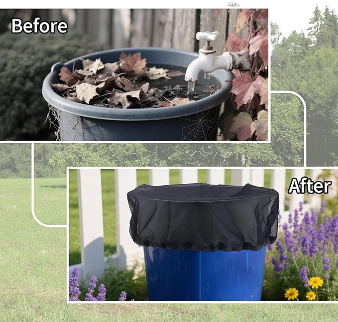 2pcs Rain Barrel Covers, 24" Fine Mesh Water Collection Bucket Filter Covers with Drawstring Rain Barrel Screen Net for Outdoor Garden Use, Prevents Leaves & Debris