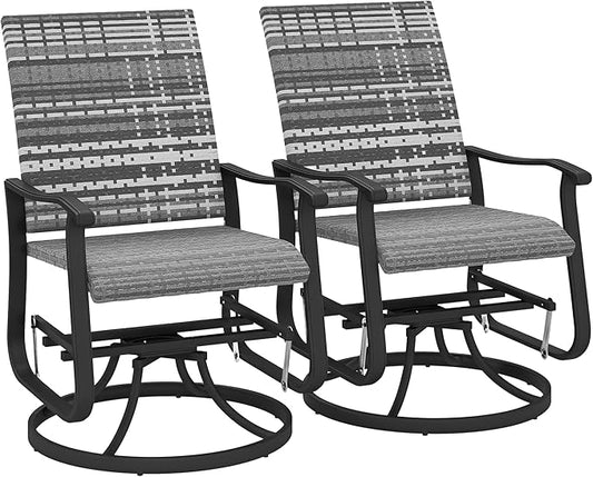 Outsunny Patio Glider Chair Set of 2, Wicker Rattan Outdoor Swivel Chair with Steel Frame, High Back, Armrests, Porch Glider with Adjustable Foot Pads for Garden, Lawn, Backyard, Gray
