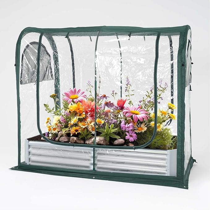 Porayhut Portable Greenhouse Cover with Raised Garden Bed,Easy Set-up 72.4" X36.6" X60.6" Gardening Flower House & Plant Sunshine Room for Protecting Plant from Cold Frost Birds & Insects