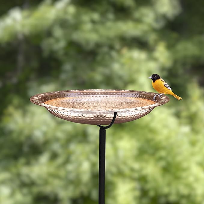 Good Directions BBG18 Copper Bird Bath, Includes Garden Pole, 18” Diameter Basin, Polished Copper