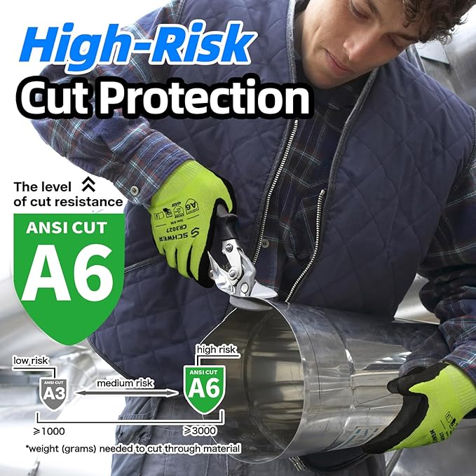 Schwer 12 Pairs Cut Resistant Gloves ANSI A6/A7 (Send Randomly) Cut Proof Work Glove CR3027, Touchscreen Working Gloves Used for Woodworking, Glass Cutting, Warehouse, Construction, Car Repair, M