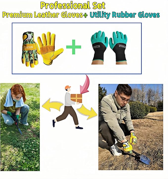 Gardening Gloves for Rose and Cactus Handling,Cow Leather Garden Gloves Thorn Proof,Gardening Gifts for Womens/Mens