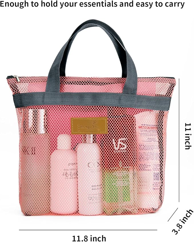 TOPASION Mesh Shower Caddy Bag Portable Hanging Toiletry and Bath Organizer with Zipper for Travel, Gym, Camping, College Dorms, Beach