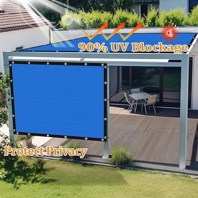 Shade&Beyond Customized Size 90% Sun Shade Cloth with Grommets, 6' X 7' Pergola Shade Cover Canopy, Mesh Tarp Sun Screens for Patio, Outdoor, Garden, Backyard GN01, Blue
