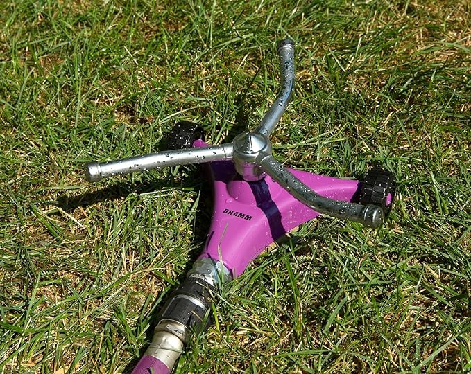 Dramm ColorStorm 3 Arm Whirling Sprinkler on 6" Wheeled Heavy Duty Metal Base, for Lawn, Yard, Garden and Large Area, Orange, 70 Ft Diameter Reach