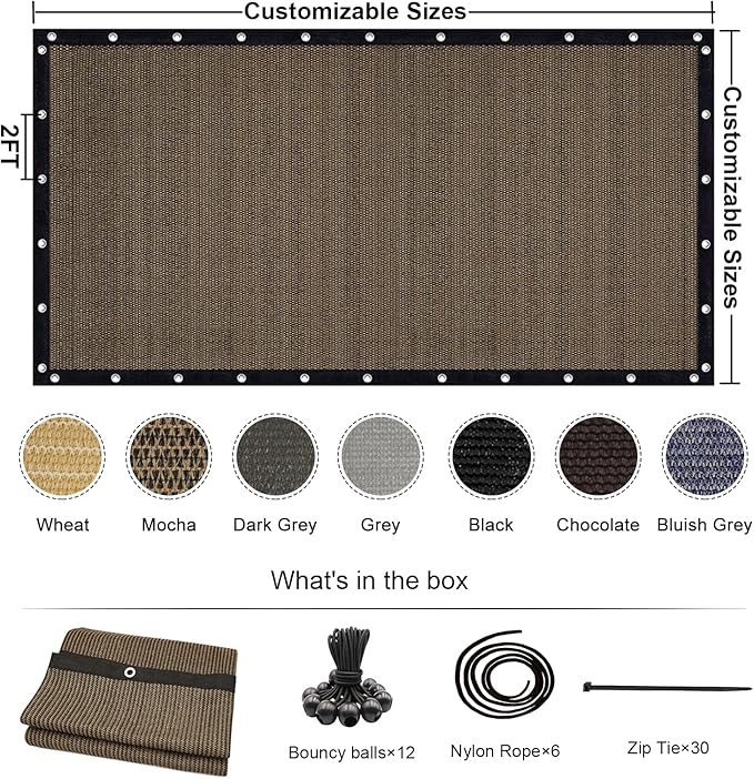 KANAGAWA 90% Sun Shade Cloth 12'X 12' Outdoor Pergola Shade Cover Canopy with Grommets UV Block Privacy Screen for Patio, Backyards, Outdoor, Carport, Garden, Mocha