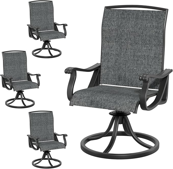 SHGJ&SOFT Patio Swivel Chairs, Waterproof Outdoor Dining Chairs with All-Weather Textilene Mesh for Deck, Garden, and Backyard (Dark Gray5, 4PC)