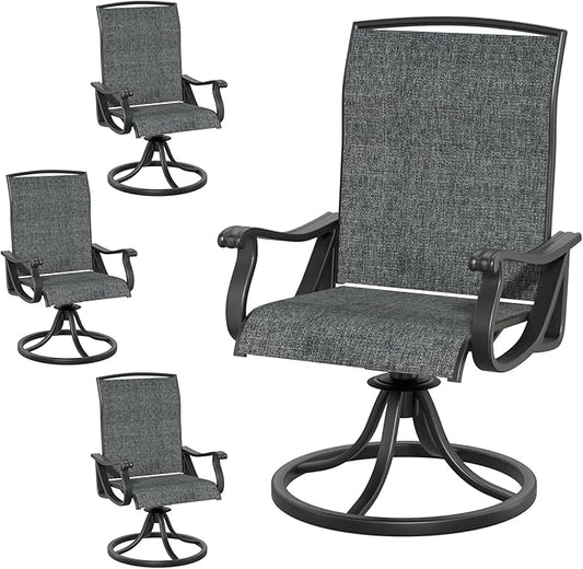 SHGJ&SOFT Patio Swivel Chairs, Waterproof Outdoor Dining Chairs with All-Weather Textilene Mesh for Deck, Garden, and Backyard (Dark Gray5, 4PC)