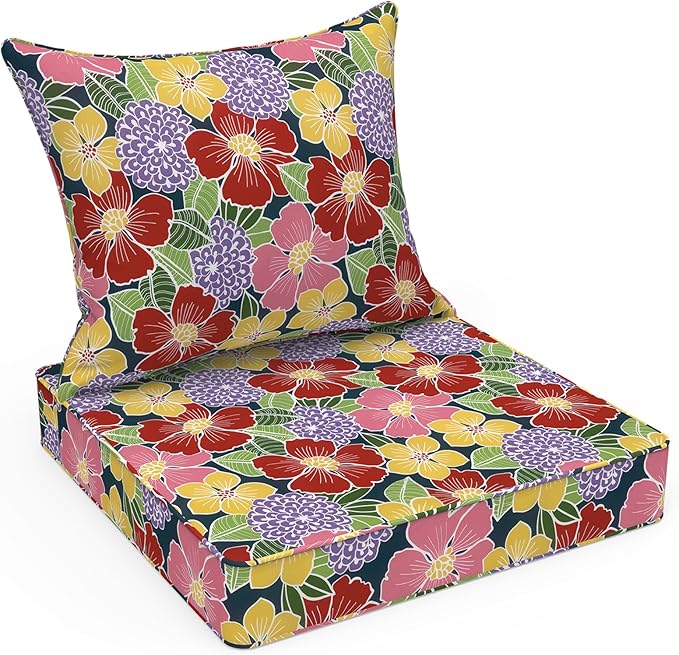 LVTXIII Outdoor Deep Seat Cushion Patio Seat and Back Cushion Set Seasonal Chair Cushion for Dining Arm Chairs, Wicker Chairs and Garden Furniture Decoration, 24"x24"x4", Flower Bloom